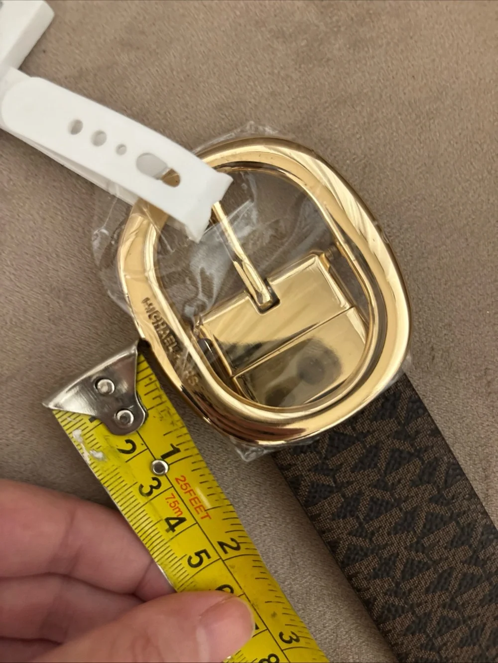 Authentic Michael Kors Reversible Logo Monogram Belt Brown/Gold Hard Size Small